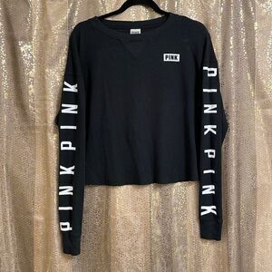 PINK Victorias Secret black thermal long sleeve, white logos, size XS